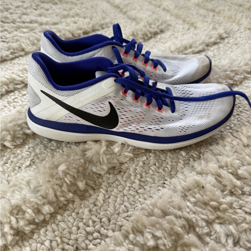 Nike White and Blue Athletic Sneakers